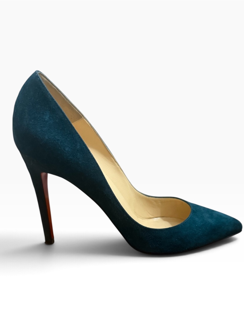 Christian Louboutin kate 100mm Suede Pointed-Toe Stiletto Pump in Forest sz 39.5